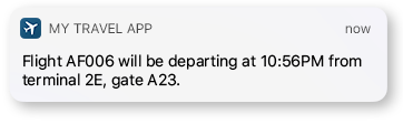 Flight AF006 will be departing at 10:56PM Flight AF006 will be departing at 10:56PM