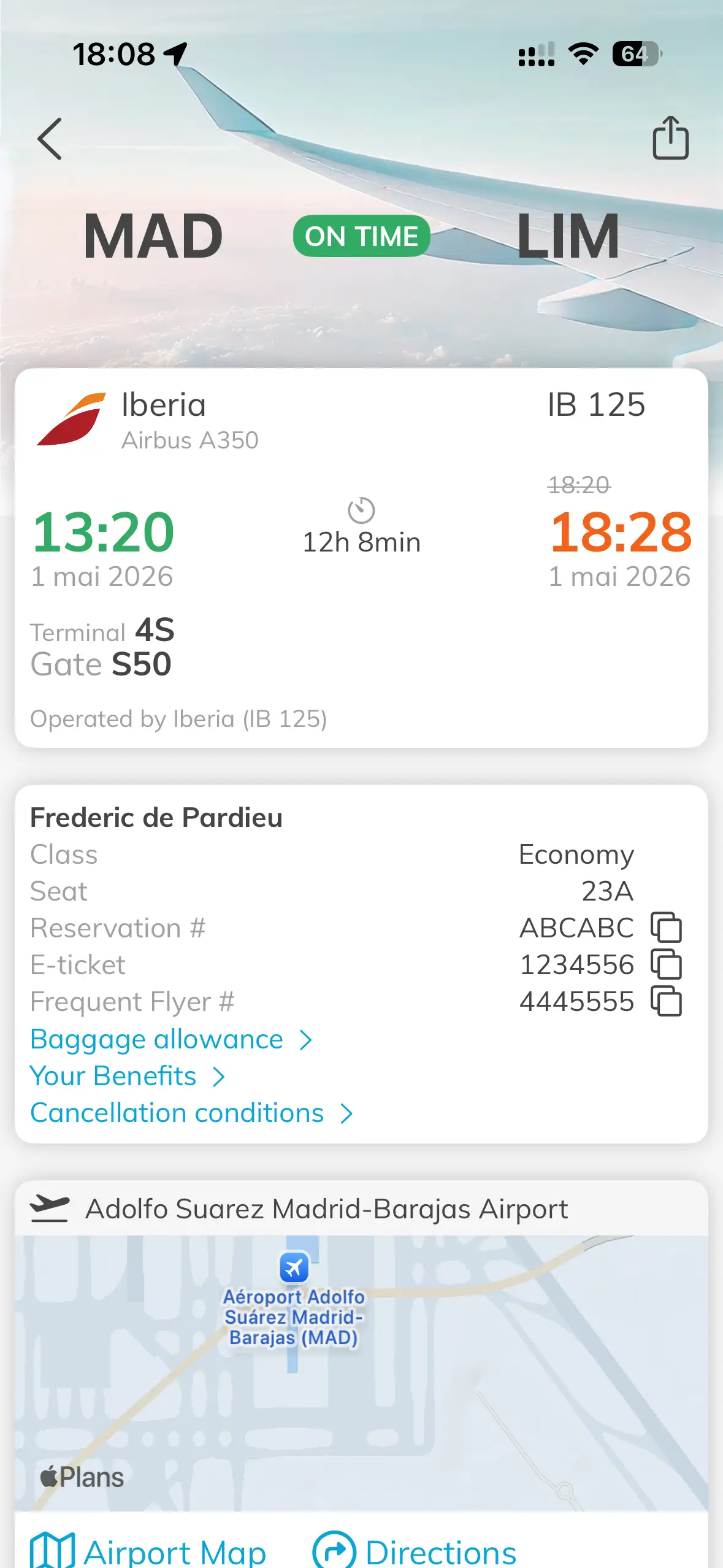 mTrip app flight details screen for travel agencies