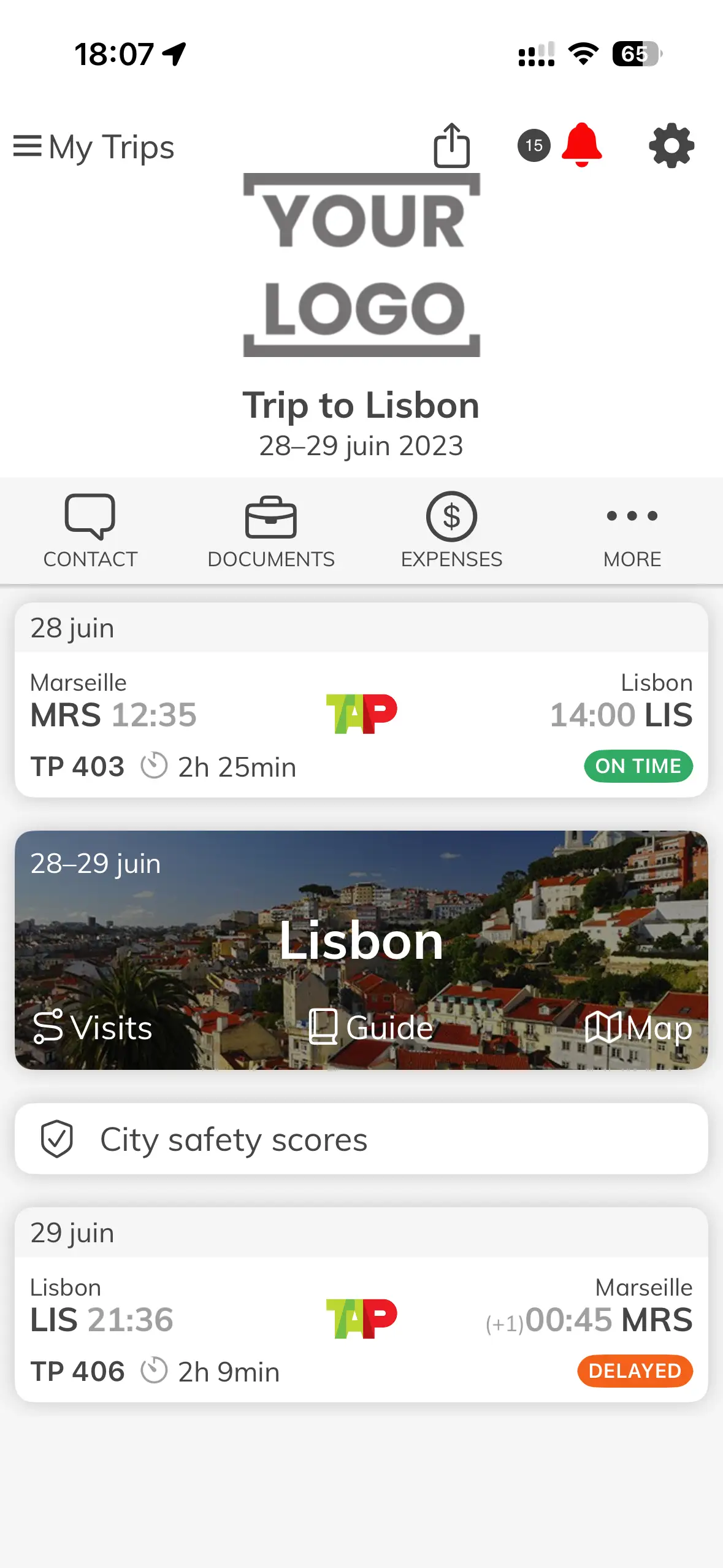 mTrip trip details screen – travel agency app