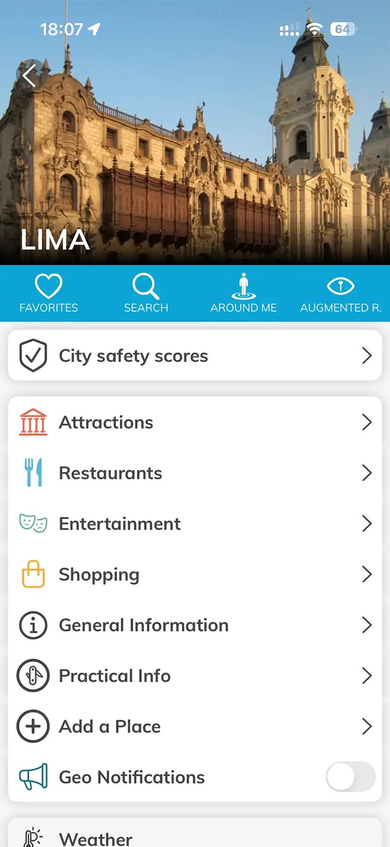 Offline destination guide in the branded travel app, with restaurant and attraction recommendations travelers browse without connectivity